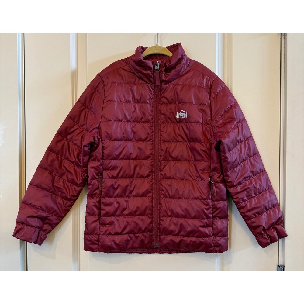 REI Co-op Kid's Down Deep Red Puffer Full Zip Lightweight Jacket Size S (8)